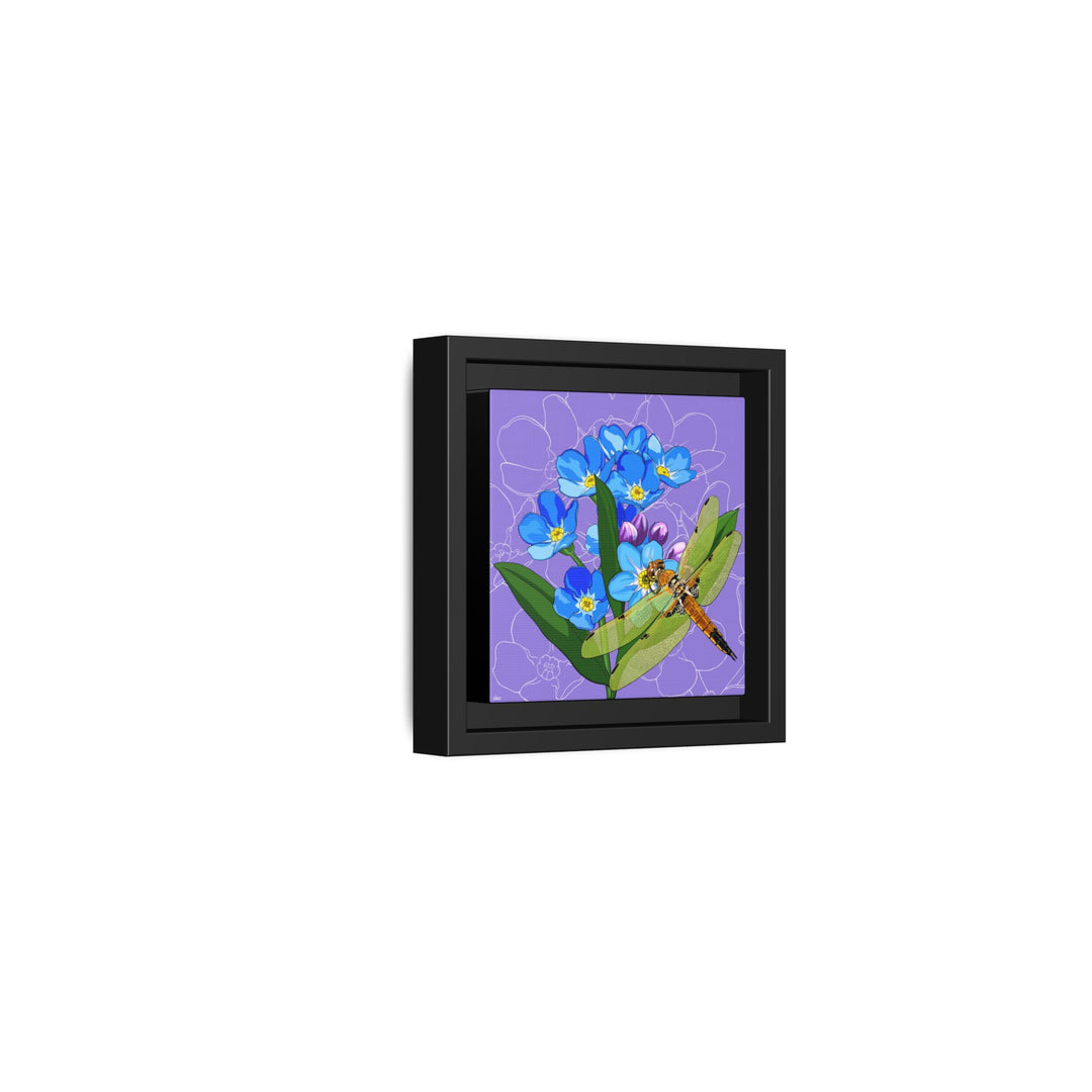 Alaska State Flower + Insect: Forget Me Not + Four-spot Skimmer Dragonfly — Framed Canvas Print Wall Art