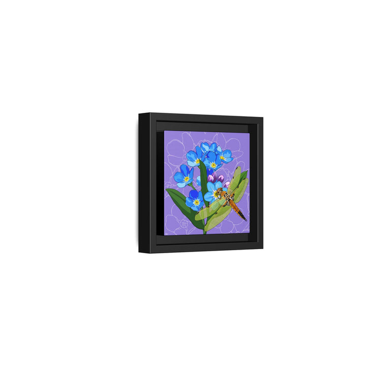 Alaska State Flower + Insect: Forget Me Not + Four-spot Skimmer Dragonfly — Framed Canvas Print Wall Art