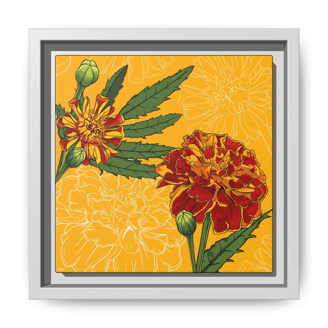 Marigold: October Birth Month Flower — Framed Canvas Print Wall Art