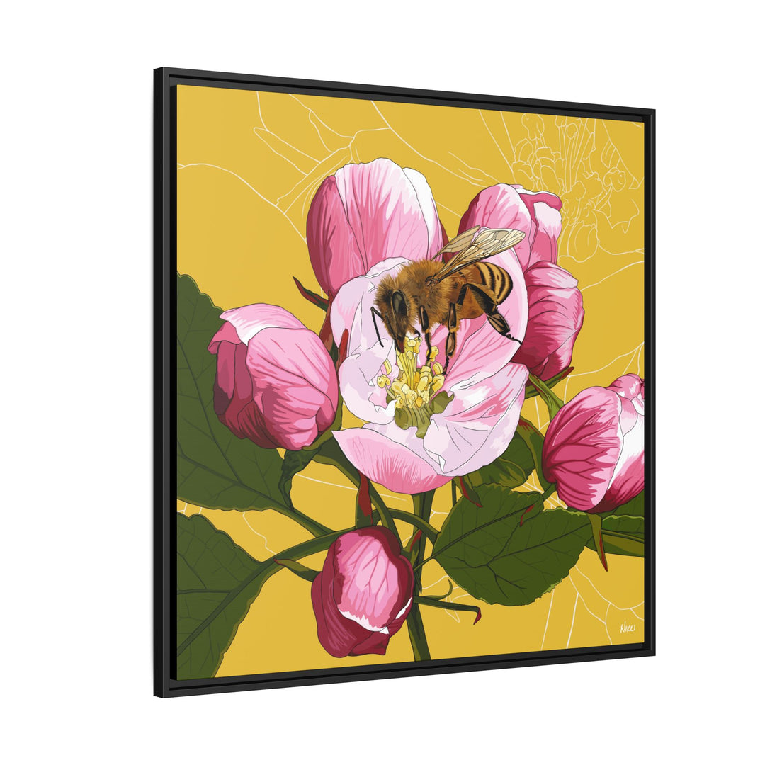 Apple Blossom & Honeybee Framed Canvas — Arkansas State Flower Wall Art
