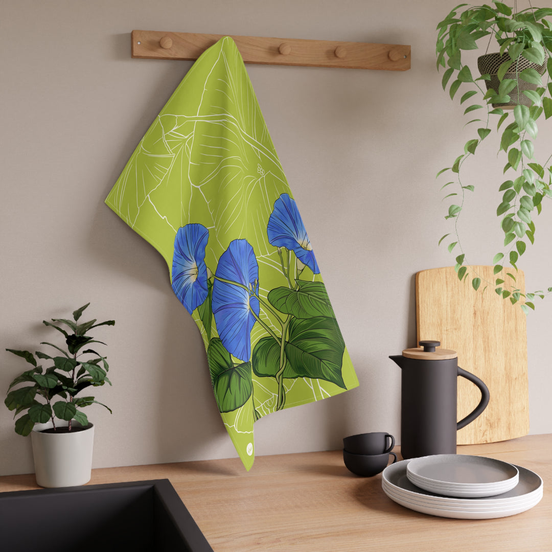 Blue Morning Glory Cotton Tea Towel — September Birth Month Flower Kitchen Towel