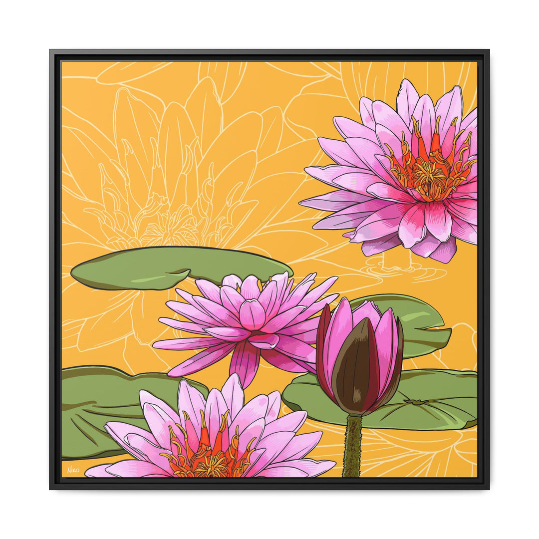 Water Lily: July Birth Month Flower — Framed Canvas Print Wall Art