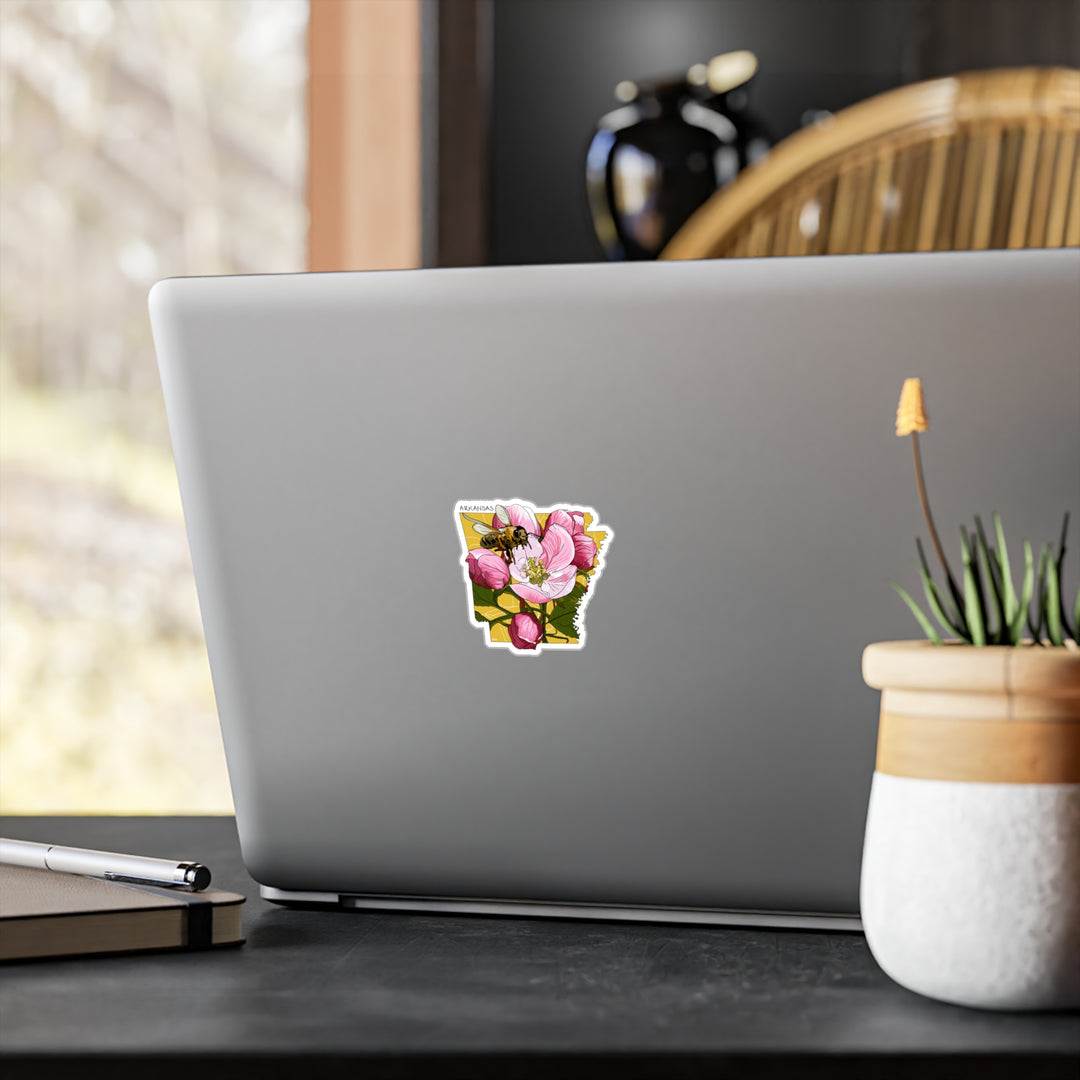 Arkansas State Flower + Insect Sticker — Apple Blossom + Honeybee — Kiss-Cut Vinyl Decal