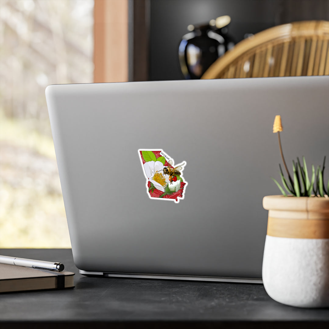 Georgia State Flower + Insect Sticker — Cherokee Rose + Honeybee — Kiss-Cut Vinyl Decal