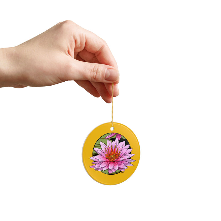 Pink Water Lily Ceramic Ornament — Double-Sided Holiday Decor