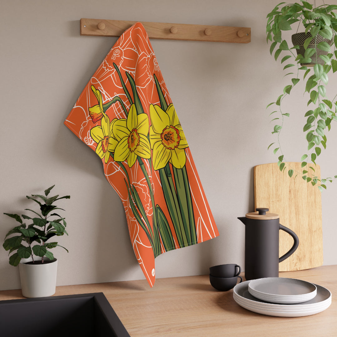 Daffodil Floral Cotton Tea Towel — March Birth Month Flower Kitchen Towel