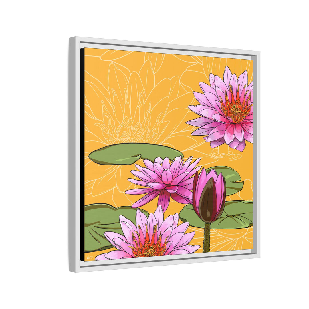 Water Lily: July Birth Month Flower — Framed Canvas Print Wall Art