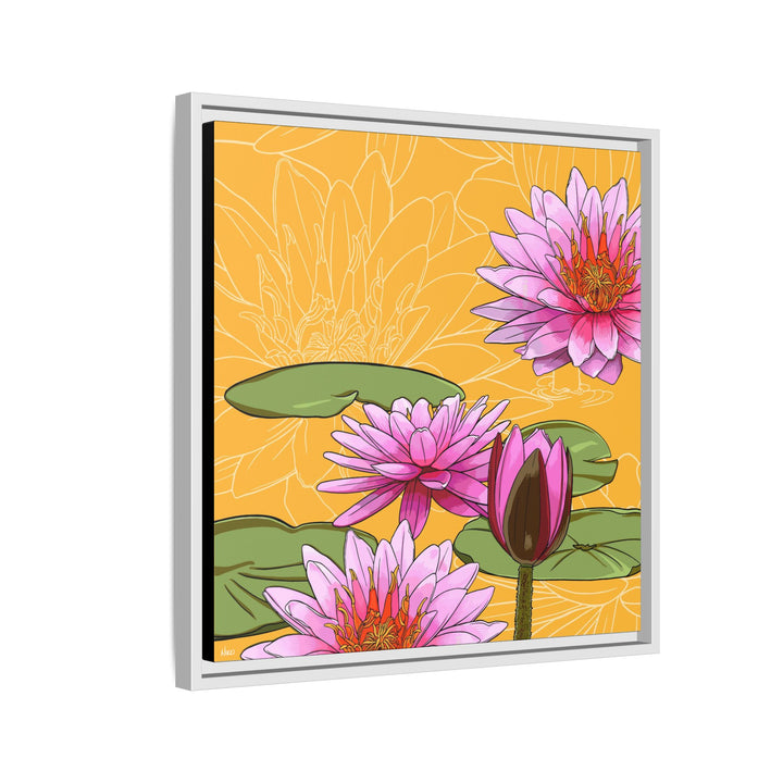 Water Lily: July Birth Month Flower — Framed Canvas Print Wall Art