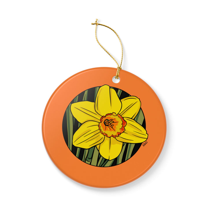 Yellow Daffodil Ceramic Ornament — Double-Sided Floral Holiday Decor
