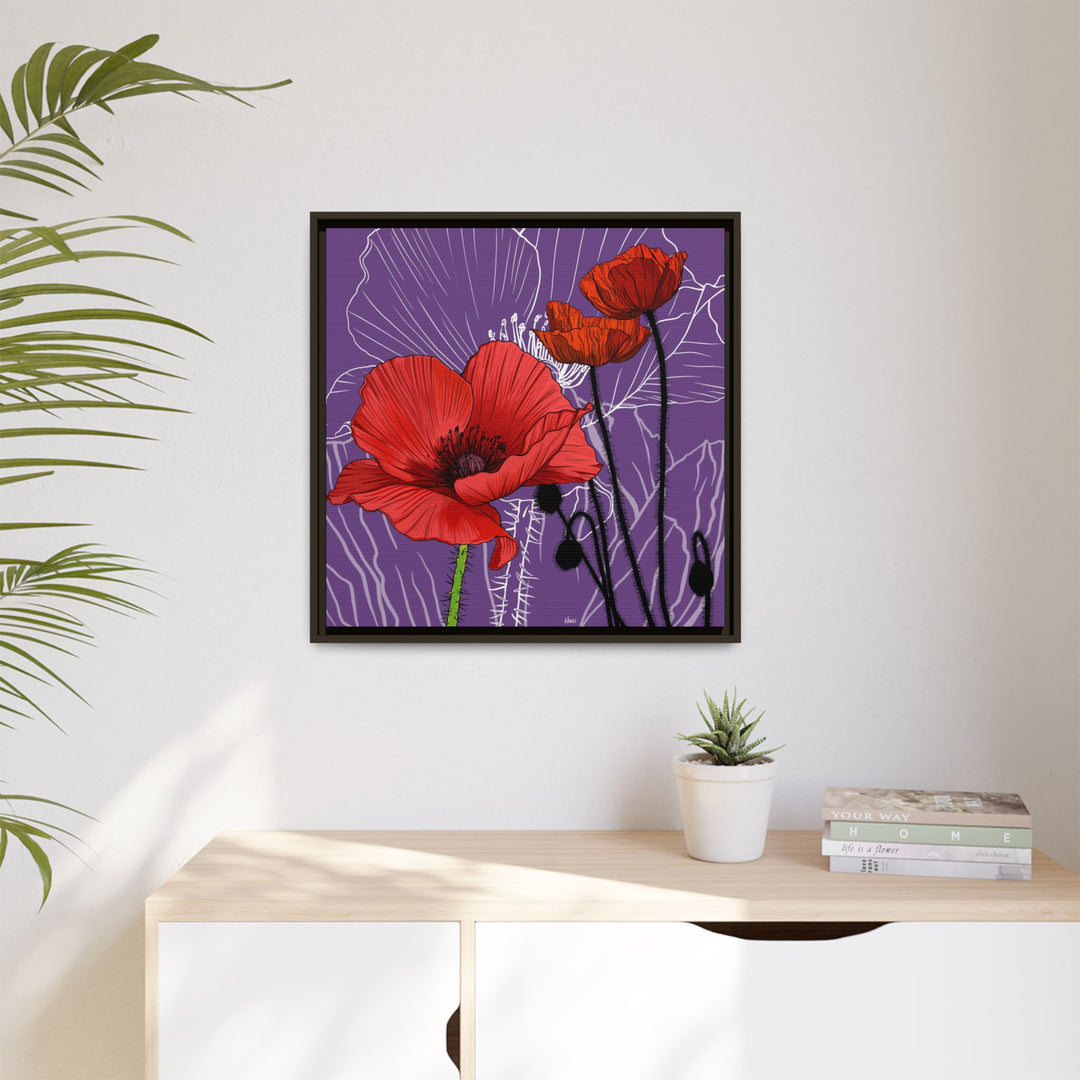 Poppy: August Birth Month Flower — Framed Canvas Print Wall Art