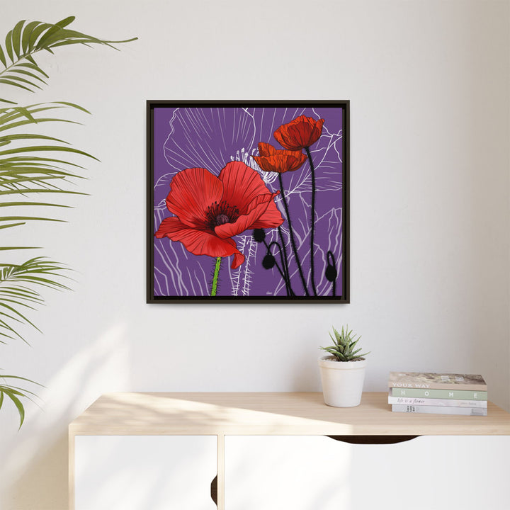 Poppy: August Birth Month Flower — Framed Canvas Print Wall Art