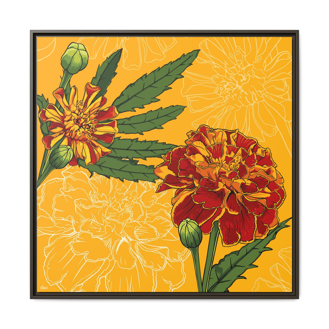 Marigold: October Birth Month Flower — Framed Canvas Print Wall Art