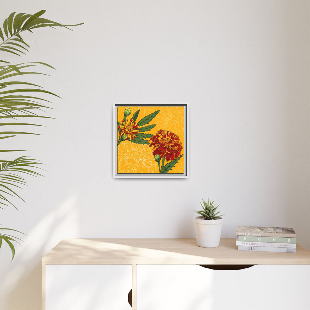 Marigold: October Birth Month Flower — Framed Canvas Print Wall Art