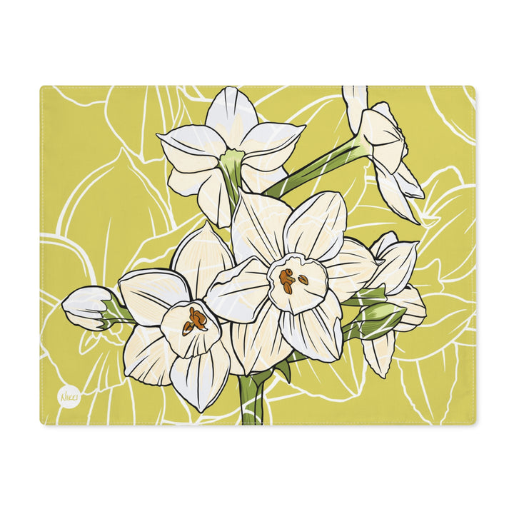 Paperwhite Cotton Twill Placemat — December Birth Month Flower