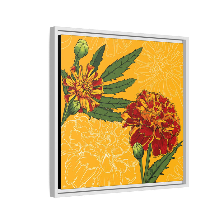 Marigold: October Birth Month Flower — Framed Canvas Print Wall Art