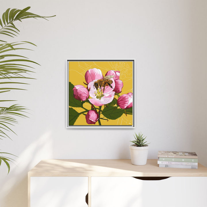 Apple Blossom & Honeybee Framed Canvas — Arkansas State Flower Wall Art
