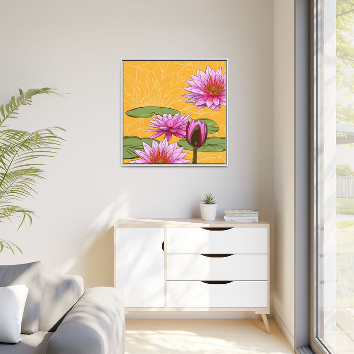 Water Lily: July Birth Month Flower — Framed Canvas Print Wall Art