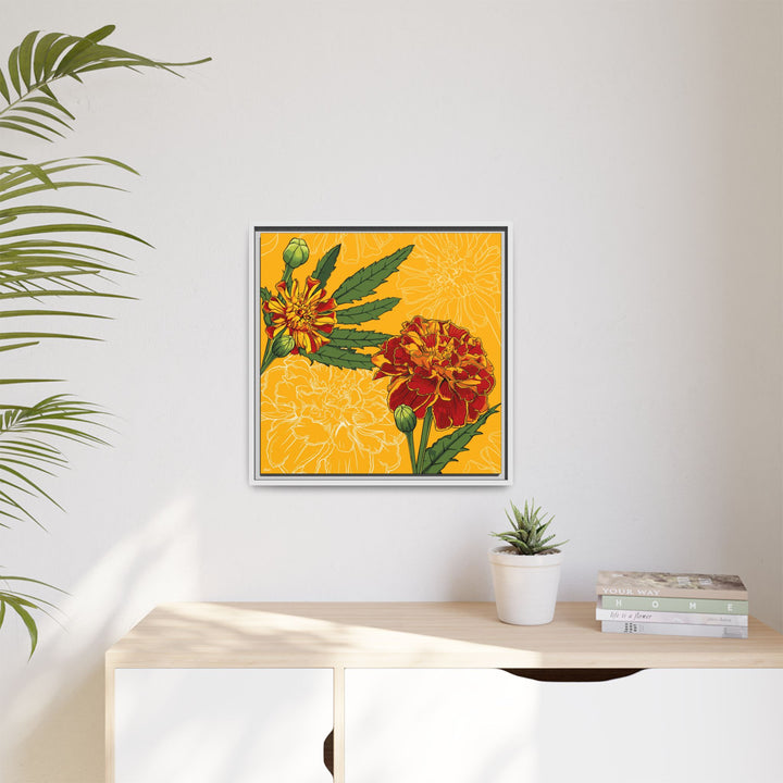 Marigold: October Birth Month Flower — Framed Canvas Print Wall Art