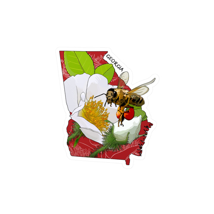 Georgia State Flower + Insect Sticker — Cherokee Rose + Honeybee — Kiss-Cut Vinyl Decal