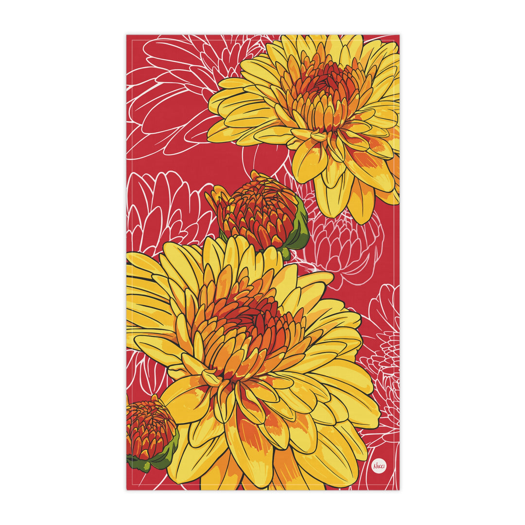 Chrysanthemum Cotton Tea Towel — November Birth Month Flower Kitchen Towel