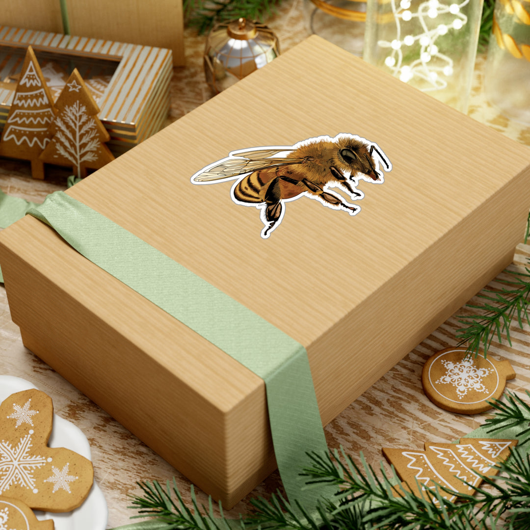 Honeybee Illustration Vinyl Decal — Realistic Bee Kiss-Cut Sticker