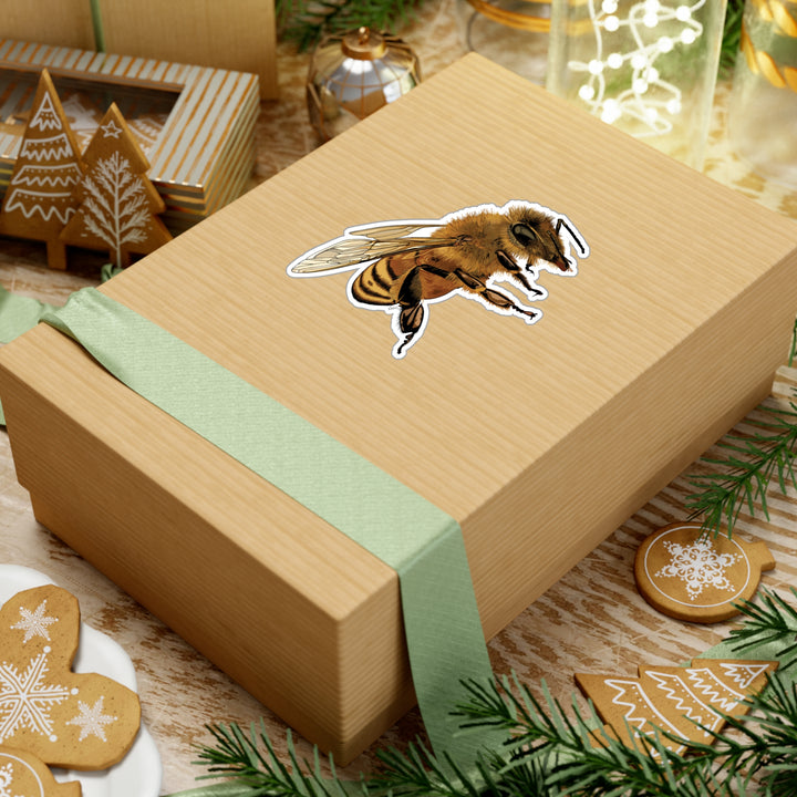 Honeybee Illustration Vinyl Decal — Realistic Bee Kiss-Cut Sticker