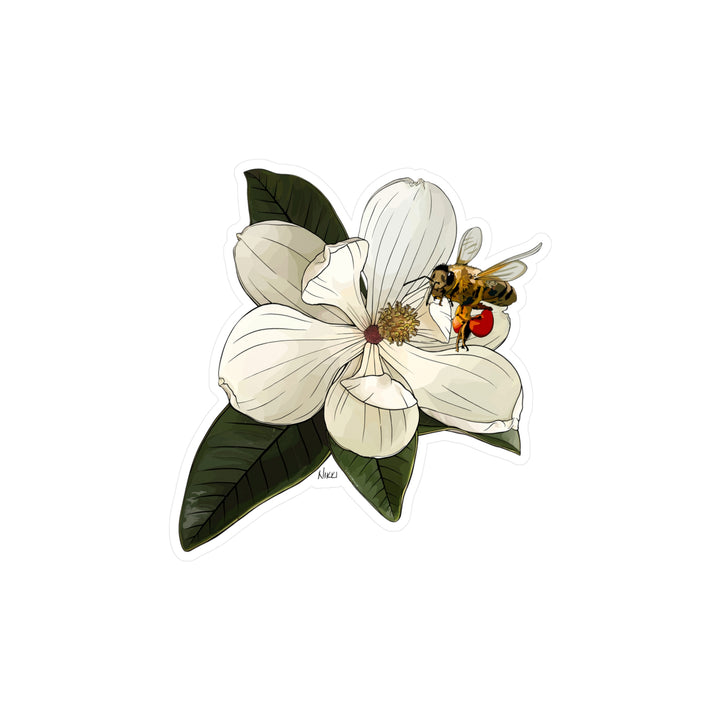 State Flower + Insect Sticker — Magnolia + Honeybee — Louisiana + Mississippi —Kiss-cut Vinyl Decal