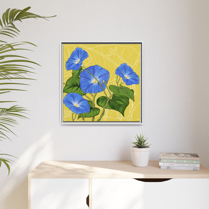 Blue Morning Glory: September Birth Month Flower — Framed Canvas Print Wall Art