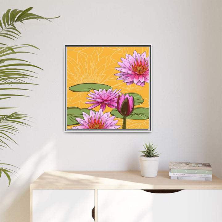 Water Lily: July Birth Month Flower — Framed Canvas Print Wall Art