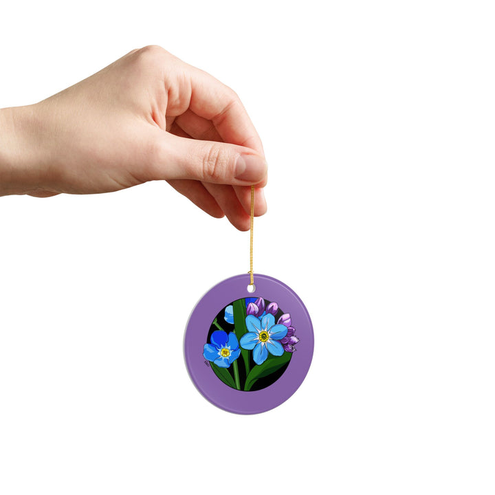 Forget-Me-Not Ceramic Ornament — Double-Sided Floral Holiday Decor