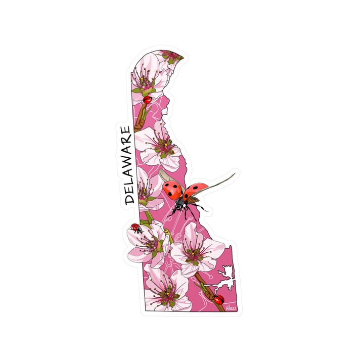 Delaware State Flower + Insect State Sticker — Peach Blossom + Ladybug — Kiss-Cut Vinyl Decal