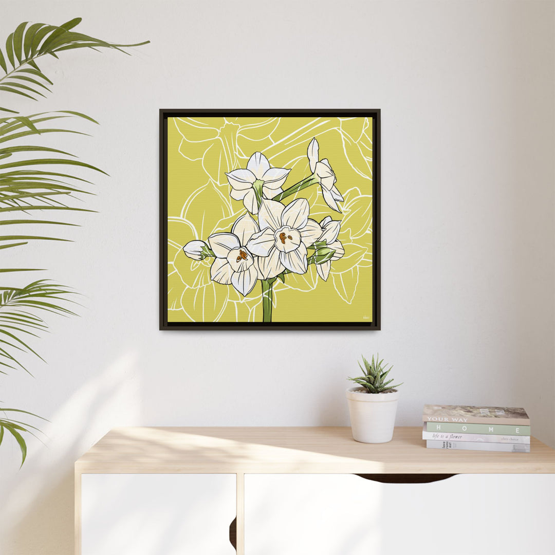 Paperwhite: December Birth Month Flower — Framed Canvas Print Wall Art