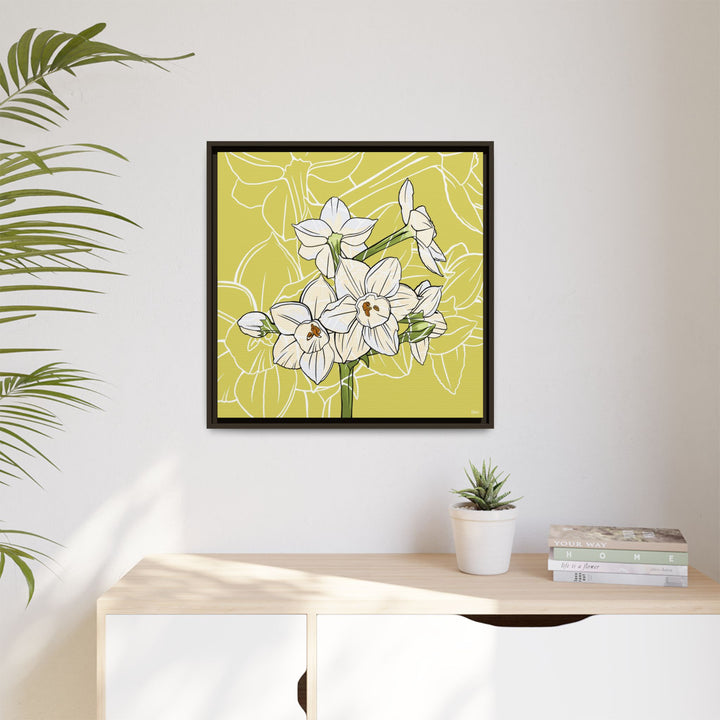 Paperwhite: December Birth Month Flower — Framed Canvas Print Wall Art