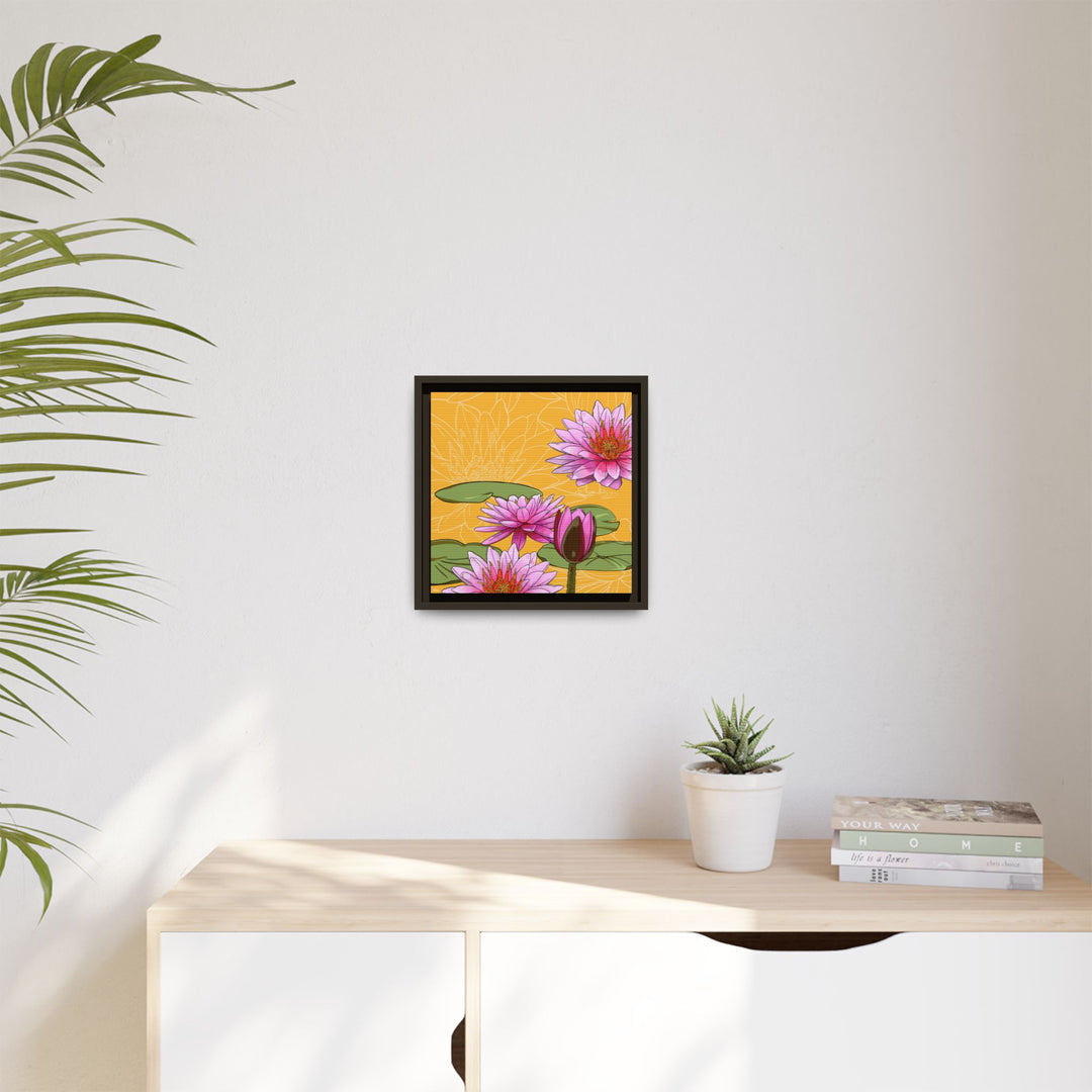 Water Lily: July Birth Month Flower — Framed Canvas Print Wall Art