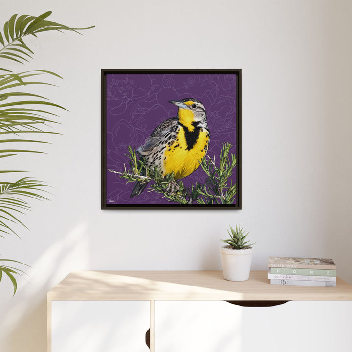 Western Meadowlark: North Dakota State Bird — Framed Canvas Print
