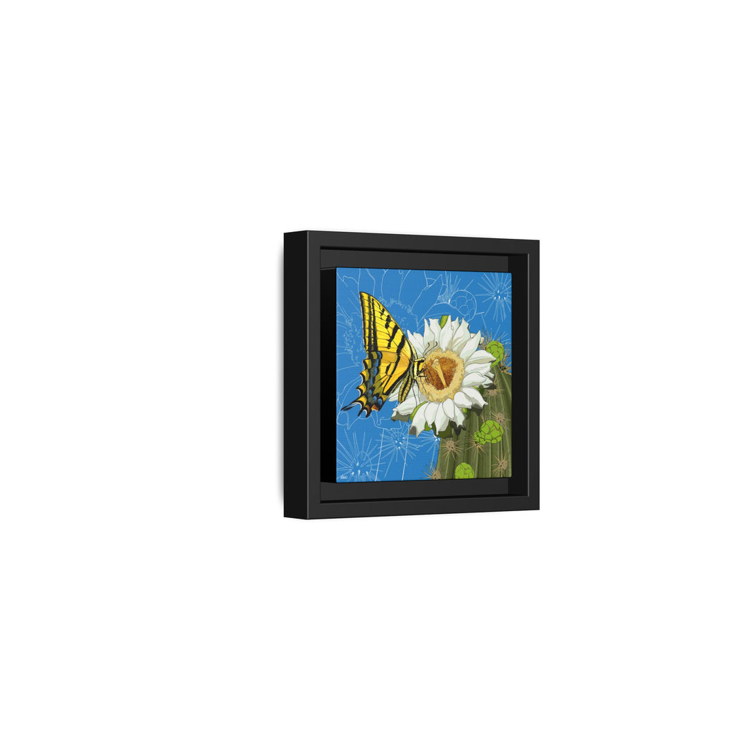 Arizona State Flower + Insect: Saguaro Cactus Blossom + Two-tailed Swallowtail Butterfly — Framed Canvas Print Wall Art