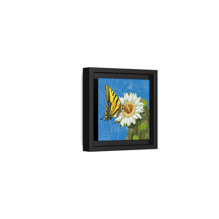 Arizona State Flower + Insect: Saguaro Cactus Blossom + Two-tailed Swallowtail Butterfly — Framed Canvas Print Wall Art