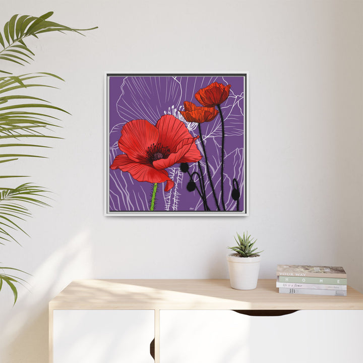 Poppy: August Birth Month Flower — Framed Canvas Print Wall Art