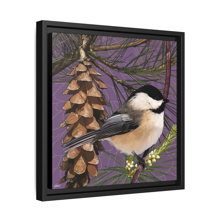 Black-capped Chickadee: Maine State Bird — Framed Canvas Print