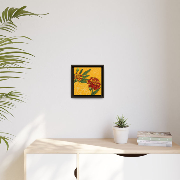 Marigold: October Birth Month Flower — Framed Canvas Print Wall Art