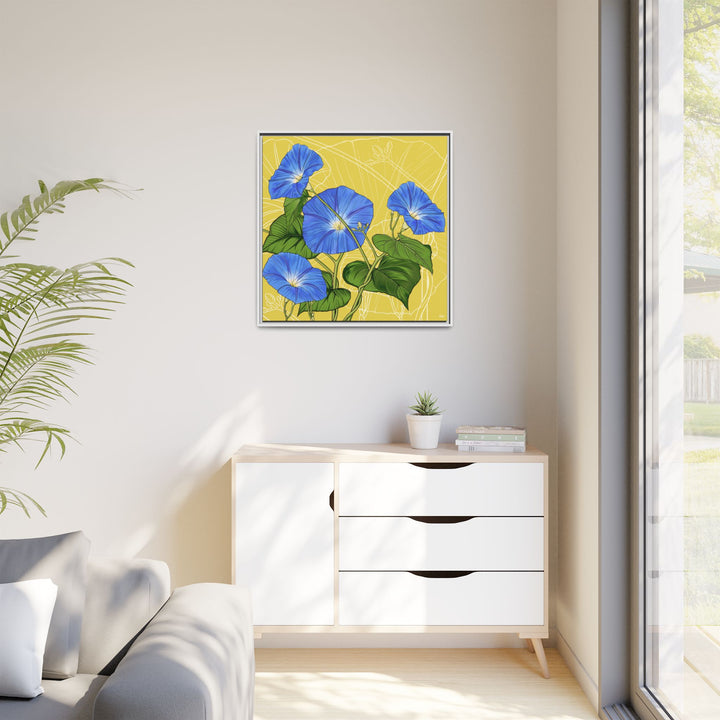 Blue Morning Glory: September Birth Month Flower — Framed Canvas Print Wall Art