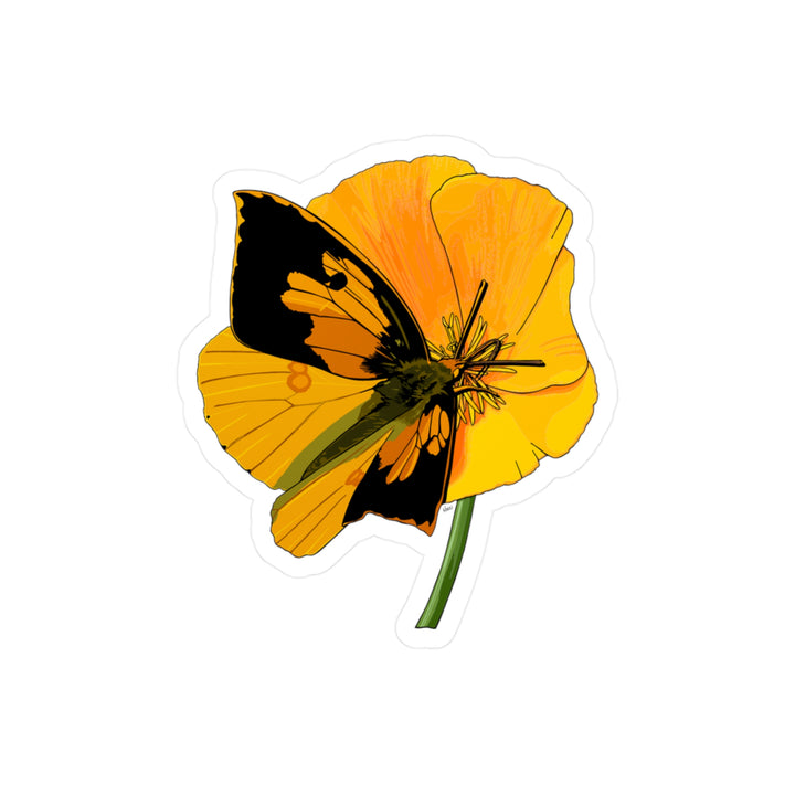 California Dogface Butterfly + Poppy Kiss-Cut Vinyl Sticker