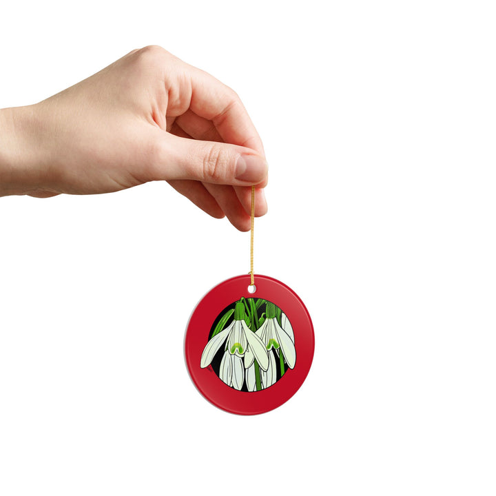 Snowdrop Floral Ceramic Ornament — Double-Sided Holiday Decoration