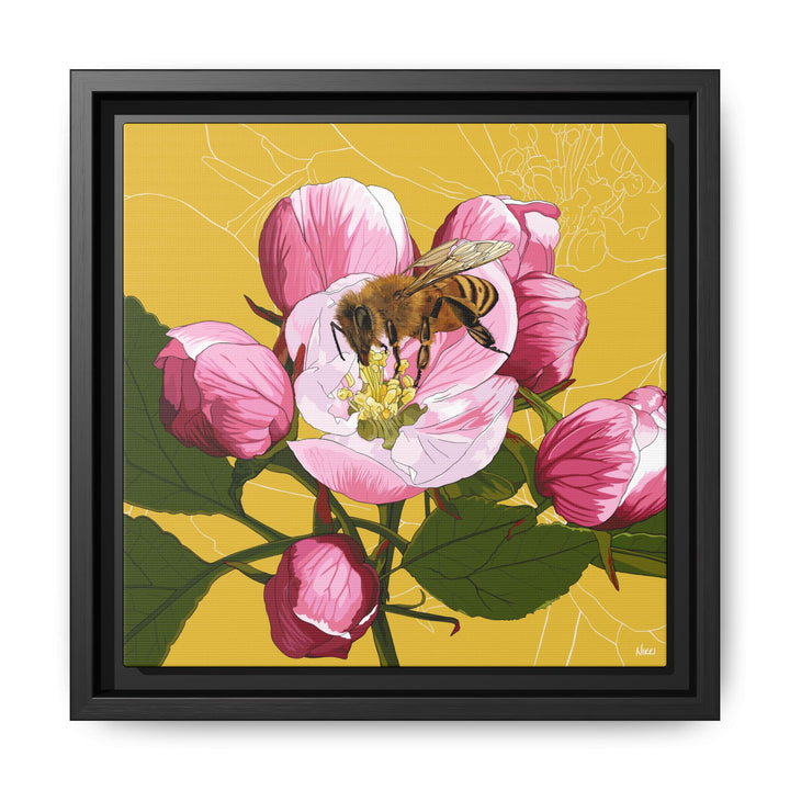 Apple Blossom & Honeybee Framed Canvas — Arkansas State Flower Wall Art