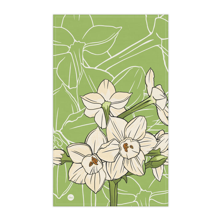 Paperwhite Floral Tea Towel — December Birth Month Flower Kitchen Towel