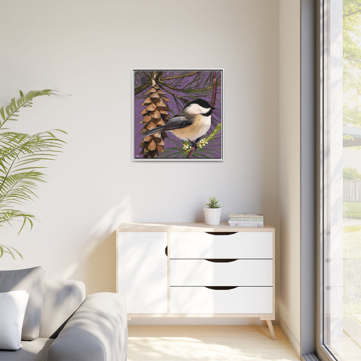 Black-capped Chickadee: Maine State Bird — Framed Canvas Print