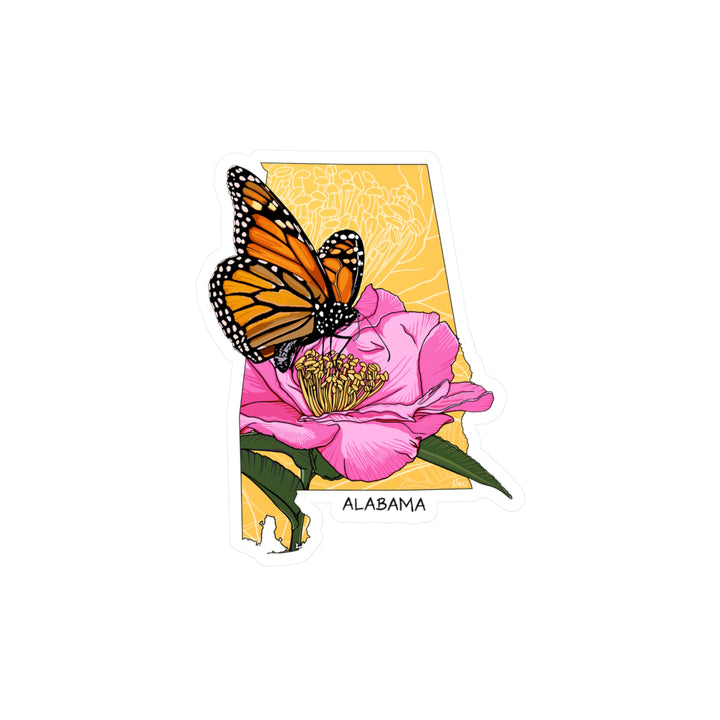 Alabama State Flowers + Insects Sticker — Monarch Butterfly + Camellia  — Kiss-Cut Vinyl Decal