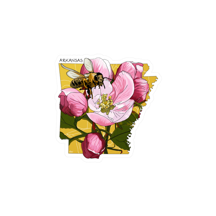 Arkansas State Flower + Insect Sticker — Apple Blossom + Honeybee — Kiss-Cut Vinyl Decal