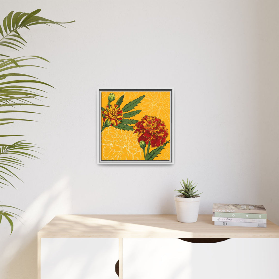 Marigold: October Birth Month Flower — Framed Canvas Print Wall Art
