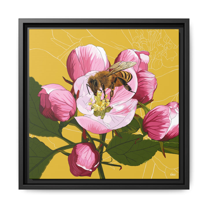 Apple Blossom & Honeybee Framed Canvas — Arkansas State Flower Wall Art